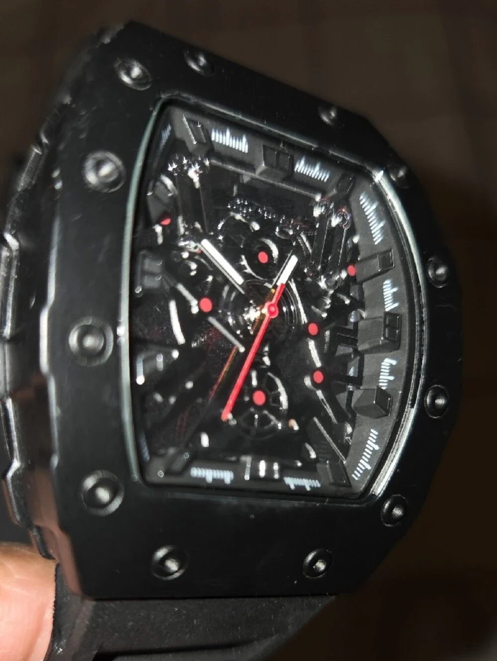 ED HARDY Men's Black Tonneau Watch with Black Silicone Strap
